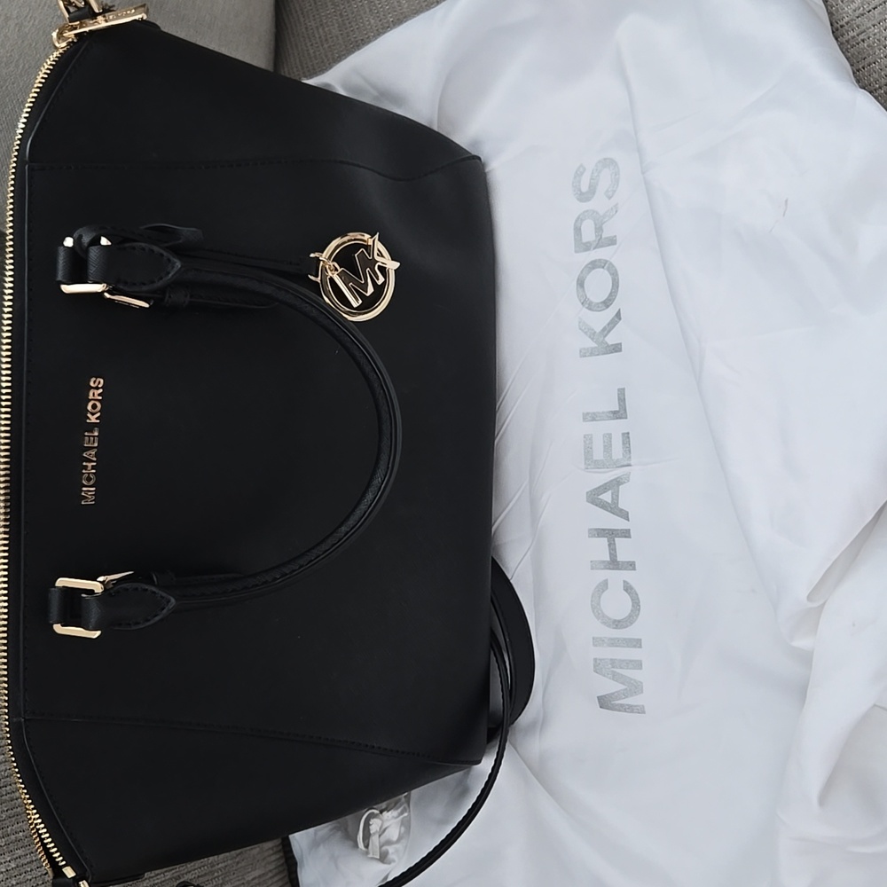 Michael Kors Black Satchel with Gold Accents